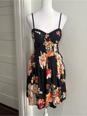 Band of Gypsies Black Floral Spaghetti-Strap Mini Dress